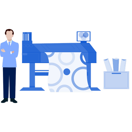 Man with printing machine  Illustration