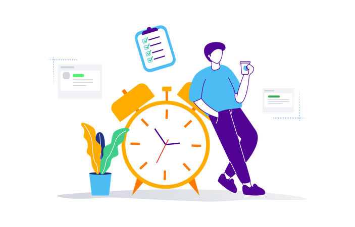 Man with proper time management skills  Illustration