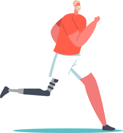 Man with prosthesis leg running  Illustration