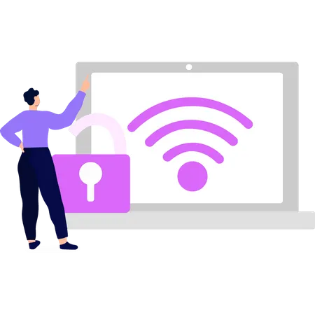 Man with protected Wi-Fi password  Illustration
