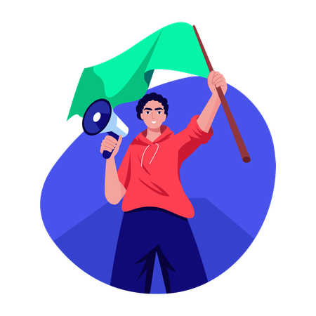 Man with protest flag  Illustration