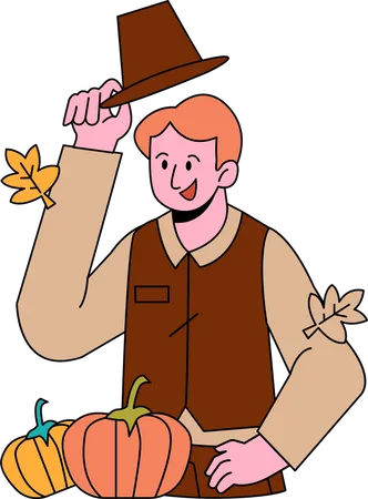 Man with Pumpkin Illustration