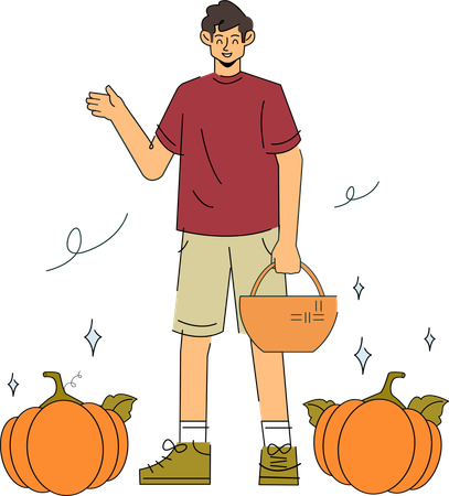 Man with Pumpkin Patch Pals  Illustration