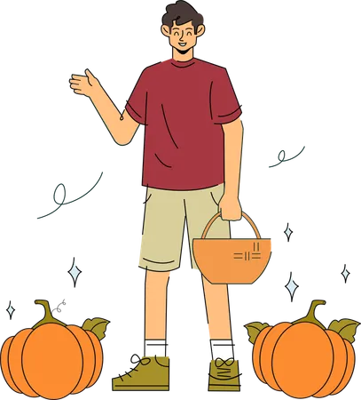 Man with Pumpkin Patch Pals  イラスト