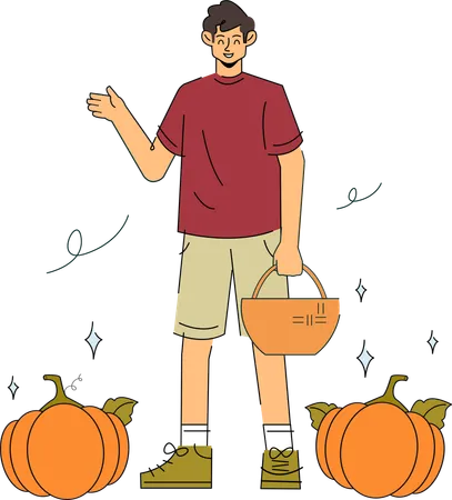 Man with Pumpkin Patch Pals  Illustration