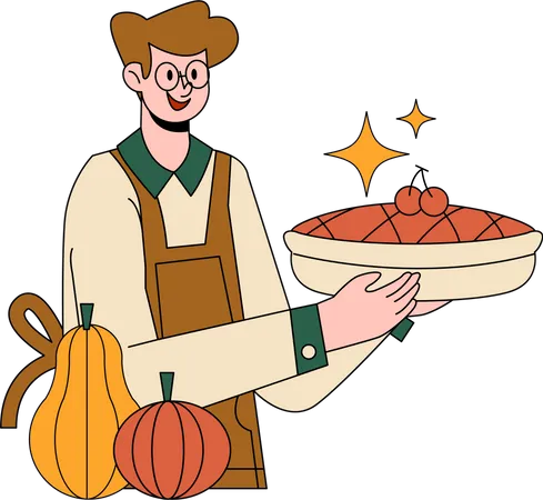 Man with pumpkin pie Illustration