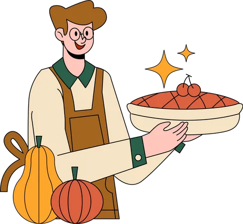 Man with pumpkin pie  Illustration