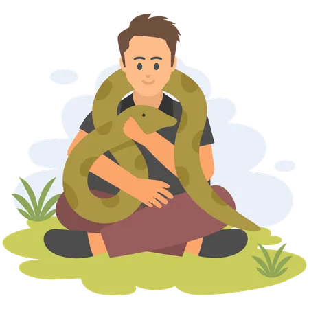 Man with python  Illustration