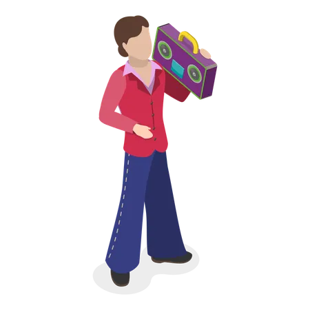 Man with radio wearing old fashion clothes  Illustration