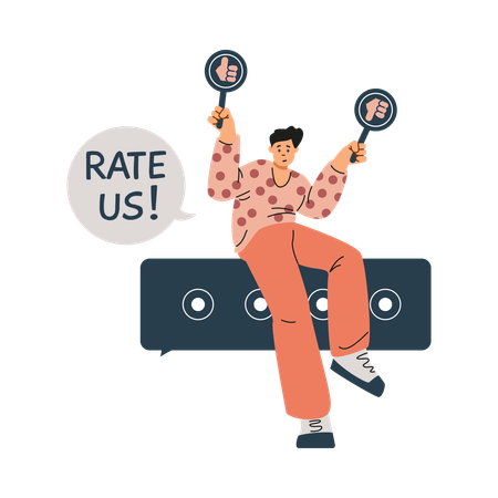 Man with  rating scale for feedback  Illustration