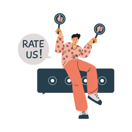 Man with  rating scale for feedback  Illustration