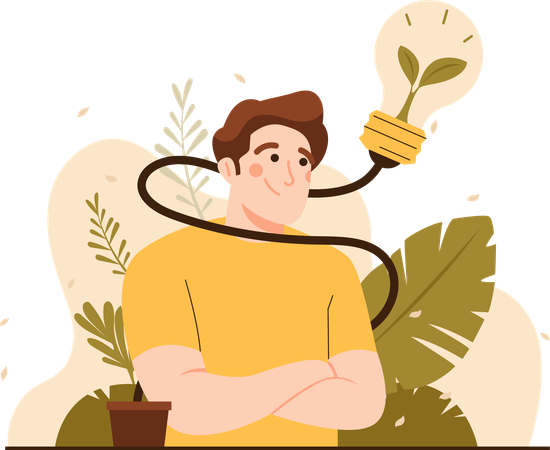 Man With Renewable Energy Lamp  Illustration