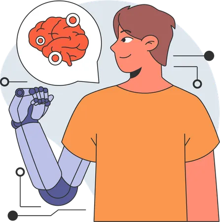 Man with robotic arm  Illustration