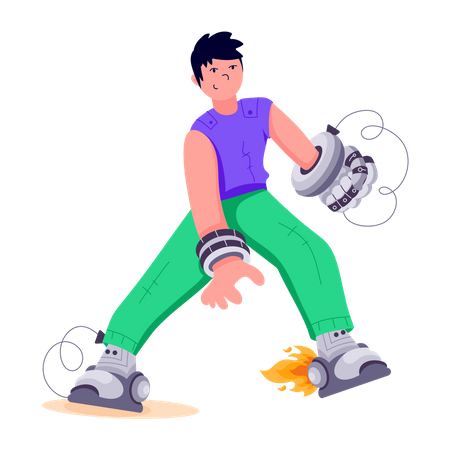 Man with robotic hand and legs  Illustration