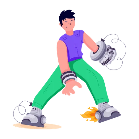 Man with robotic hand and legs  Illustration