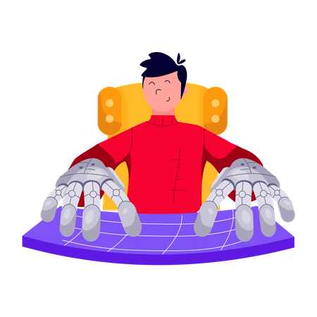 Man with robotic hand  Illustration