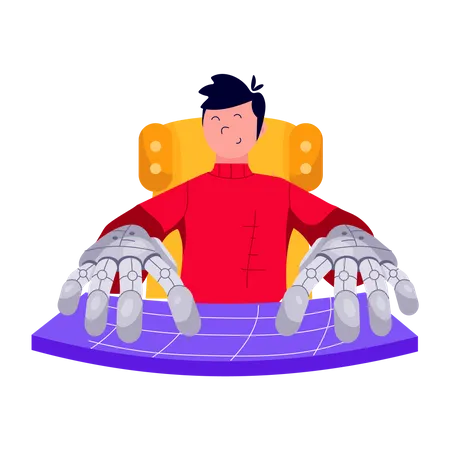 Man with robotic hand  Illustration