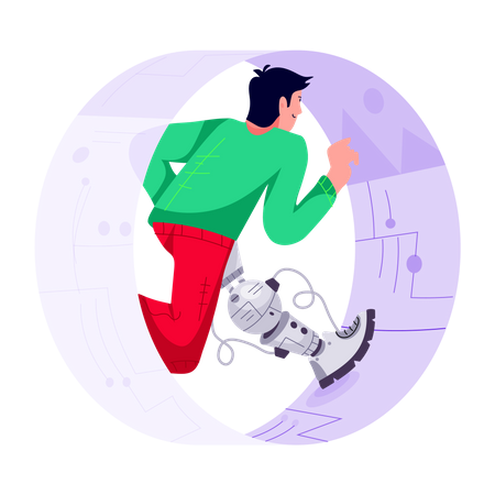 Man with robotic leg running  Illustration