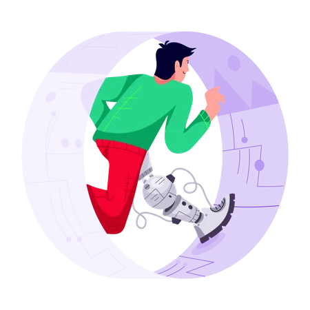 Man with robotic leg running  Illustration