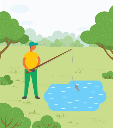 Man with Rod and Fish  Illustration