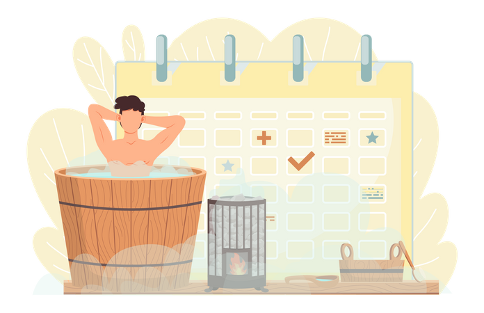 Man with sauna schedule Illustration