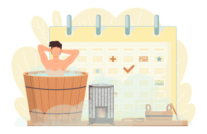 Man with sauna schedule  Illustration