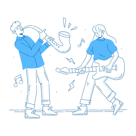 Man with saxophone and woman with guitar Illustration
