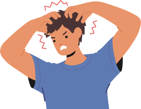 Man With Seborrheic Dermatitis Experiences Itchy Flaky Scalp With Oily Red Skin Patches This Chronic Condition Often Causes Dandruff And Discomfort Requiring Specialized Care Vector Illustration イラスト