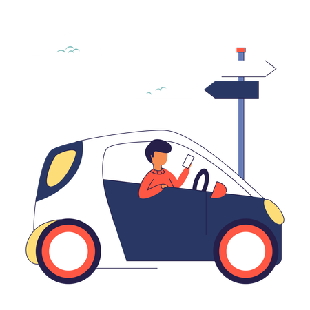 Man with Self-Driving Cars  Illustration