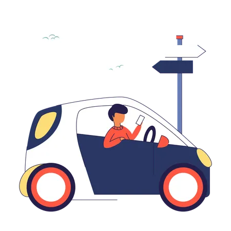 Man with Self-Driving Cars  Illustration