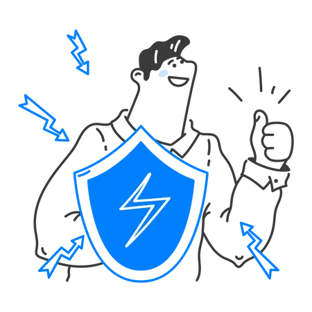 Man with shield under protection  Illustration