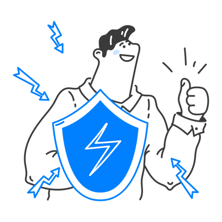 Man with shield under protection  Illustration