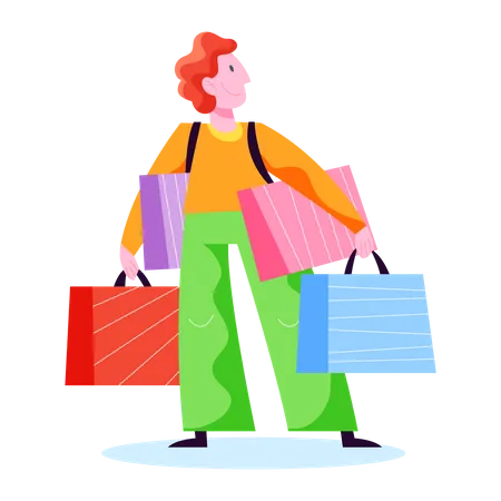 Man Shopping Person With Bag Big Sale And Discount Cheerful Buyer Vector Illustration In Cartoon Style Illustration