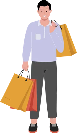 Man Shopping With Bags Sale Offer Joyful Guy And Girl Flat Vector Illustration Isolated On White Background Illustration