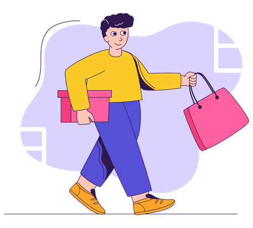 Man with shopping bag and box Illustration