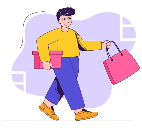 Man with shopping bag and box  Illustration