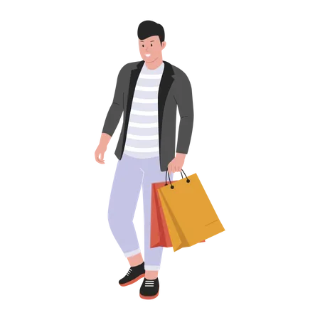 Man Shopping With Bags Sale Offer Joyful Guy And Girl Flat Vector Illustration Isolated On White Background Illustration