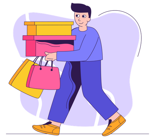 Man with shopping bags and boxes Illustration