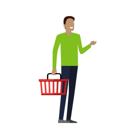 Man with Shopping Basket  イラスト