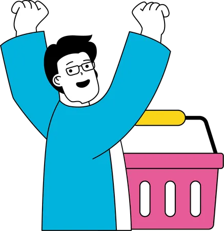 Man with shopping basket  Illustration