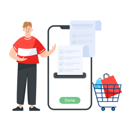 Man with shopping bill  Illustration