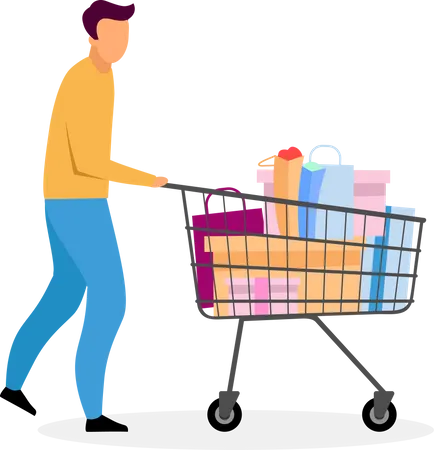 Man with shopping cart Illustration