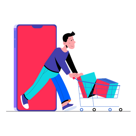 Man with shopping cart Illustration