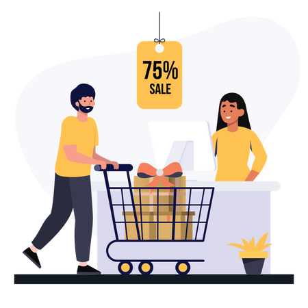 Man with shopping cart  Illustration