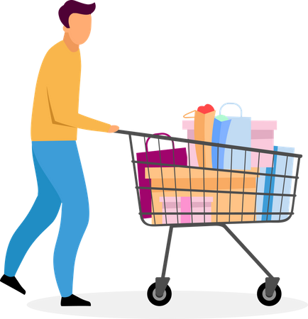 Man with shopping cart  Illustration