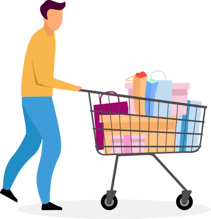 Man with shopping cart  Illustration