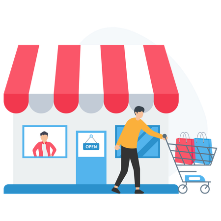 Man with shopping cart  Illustration