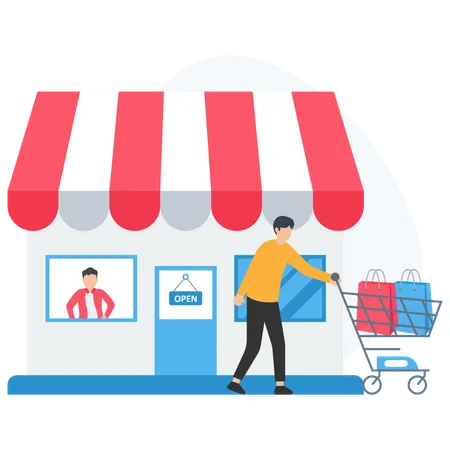 Man with shopping cart  Illustration