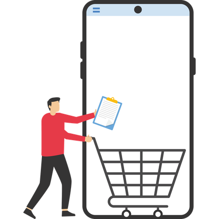 Man with shopping cart trolley  Illustration