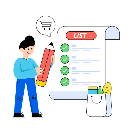Man with shopping list  Illustration
